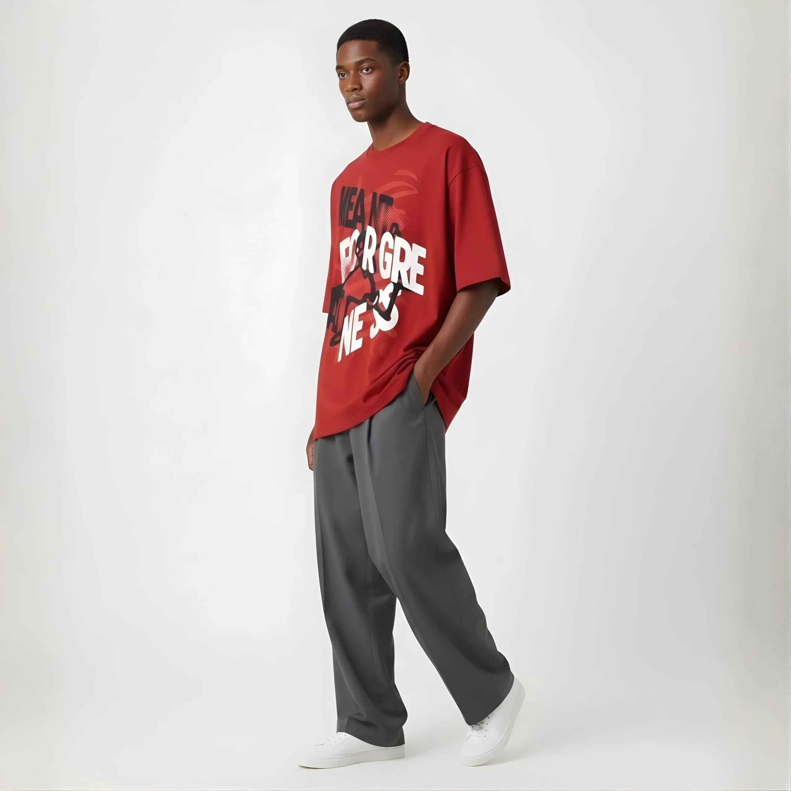 Red Statement Oversized Tee - Cornus Fashion